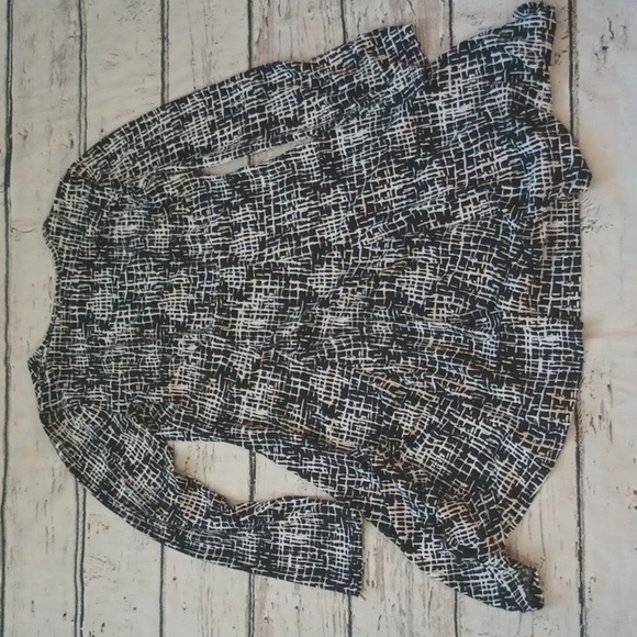 Karen Kane Black White Abstract Pint Long Sleeve A Line Dress L - Picture 6 of 7